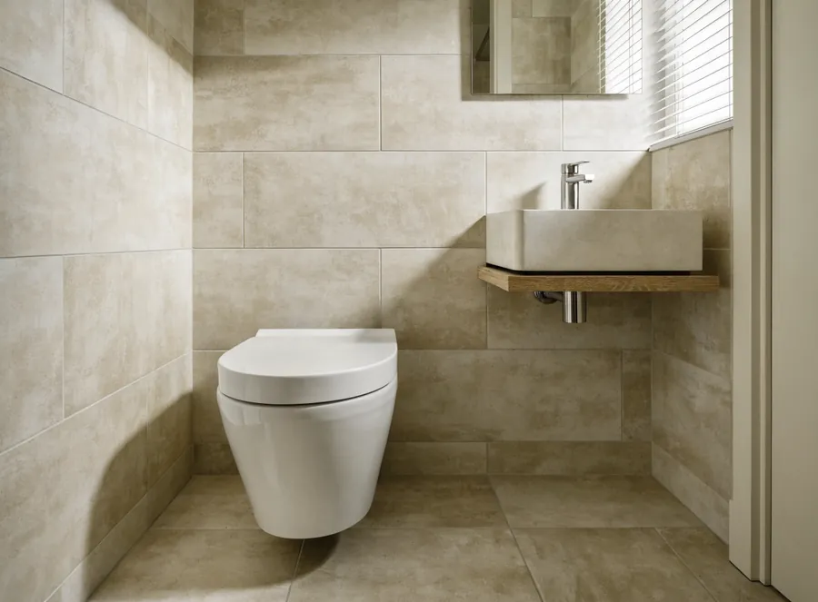 Gerenoveerd toilet met tegelwerk en nieuw sanitair in de Achterhoek
